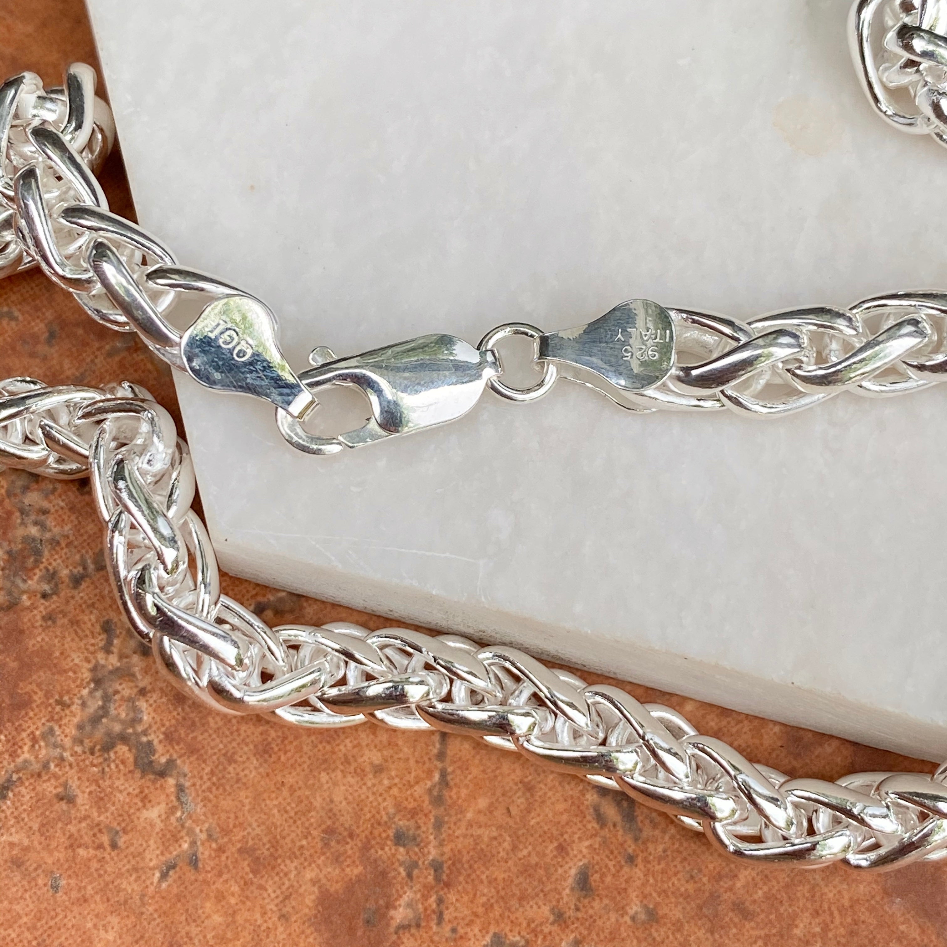 Sterling Silver Polished 6mm Spiga Chain Link Necklace 20