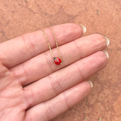 14KT Yellow Gold Red Ladybug Mini Charm Chain Bracelet