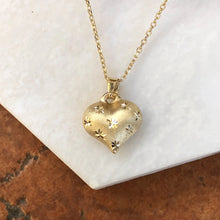 Load image into Gallery viewer, 14KT Yellow Gold Satin Diamond-Cut Puffed Heart Pendant Charm, 14KT Yellow Gold Satin Diamond-Cut Puffed Heart Pendant Charm - Legacy Saint Jewelry