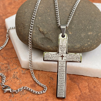 Men's Lord's Prayer Tablet Cross Pendant In Stainless Steel With - Foto 7