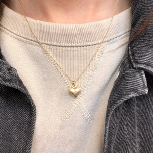 14KT Yellow Gold Satin Diamond-Cut Puffed Heart Pendant Necklace, 14KT Yellow Gold Satin Diamond-Cut Puffed Heart Pendant Necklace - Legacy Saint Jewelry