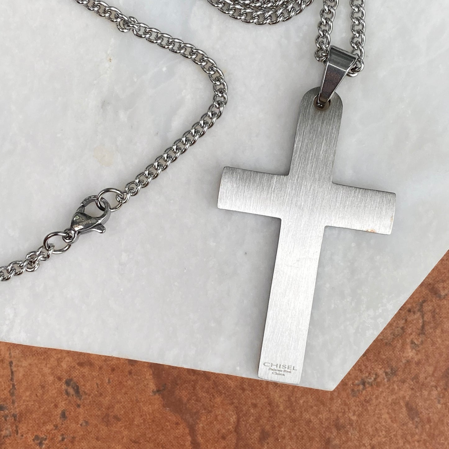 Stainless Steel Polished The Lord's Prayer Large Cross Chain Necklace, Stainless Steel Polished The Lord's Prayer Large Cross Chain Necklace - Legacy Saint Jewelry