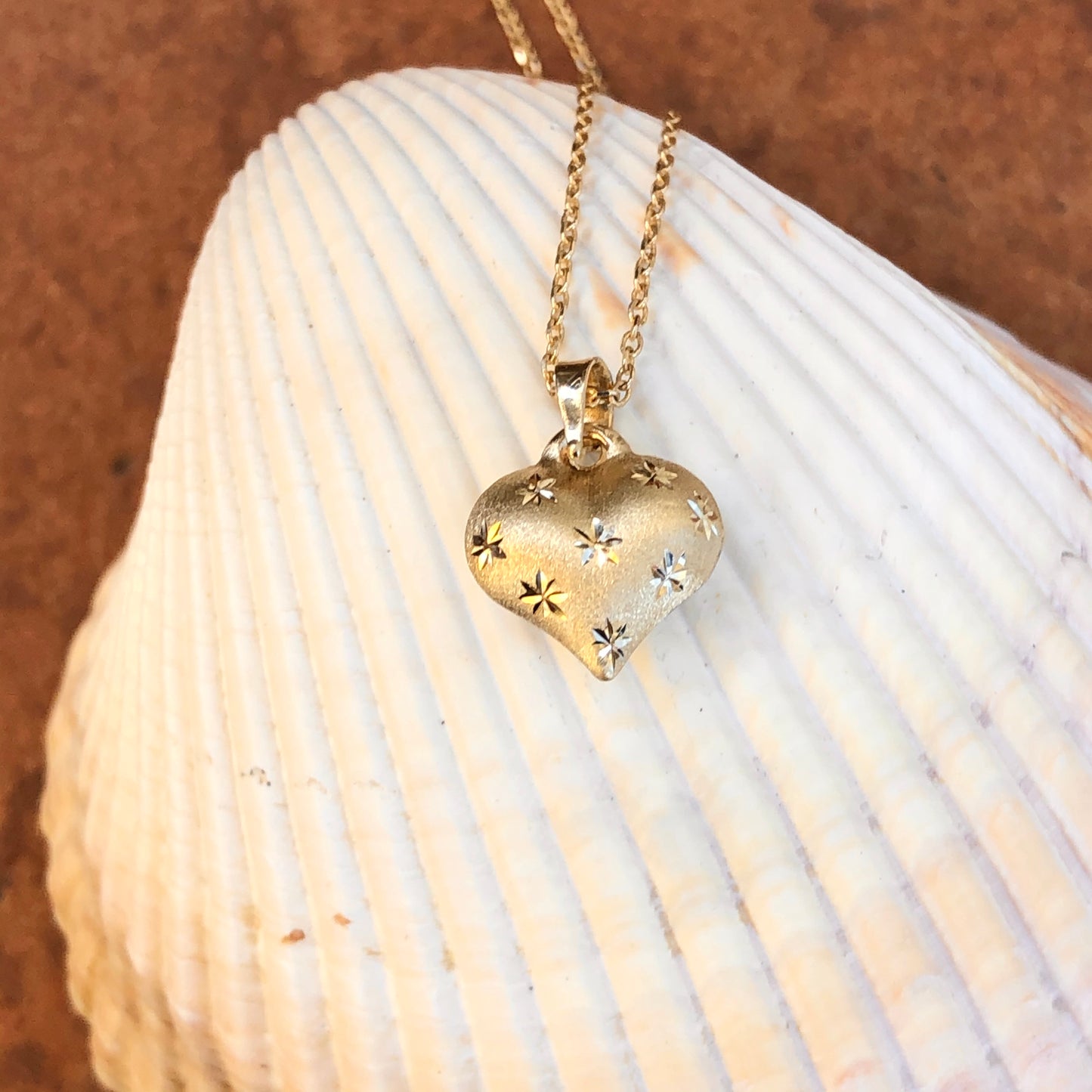 14KT Yellow Gold Satin Diamond-Cut Puffed Heart Pendant Necklace, 14KT Yellow Gold Satin Diamond-Cut Puffed Heart Pendant Necklace - Legacy Saint Jewelry