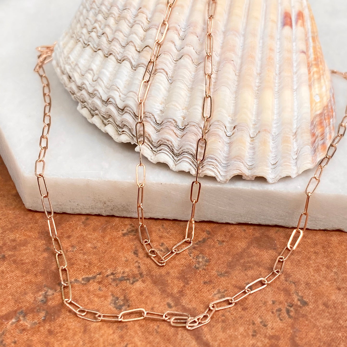 14KT Rose Gold Polished Open Paper Clip Chain Link Necklace 1.8mm, 14KT Rose Gold Polished Open Paper Clip Chain Link Necklace 1.8mm - Legacy Saint Jewelry