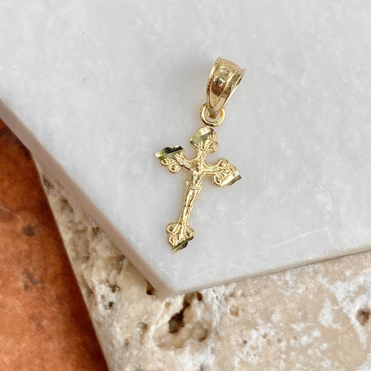 OOO 10KT Yellow Gold Detailed Mini Crucifix Cross Pendant Charm, OOO 10KT Yellow Gold Detailed Mini Crucifix Cross Pendant Charm - Legacy Saint Jewelry