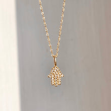 Load image into Gallery viewer, 14KT Yellow Gold Pave Diamond Hamsa Mini Pendant Necklace