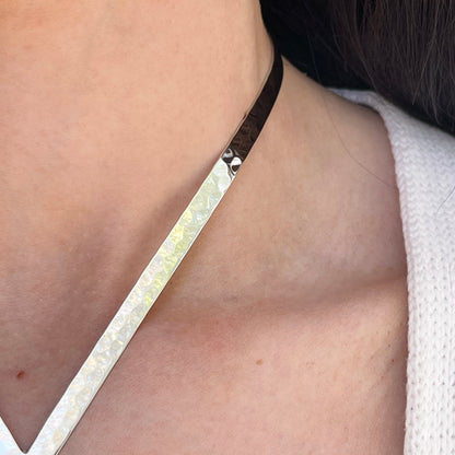Sterling Silver Hammered V Dip Neck Wire Collar Necklace