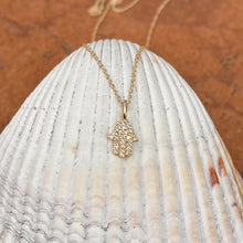 Load image into Gallery viewer, 14KT Yellow Gold Pave Diamond Hamsa Mini Pendant Necklace