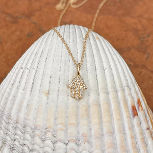 14KT Yellow Gold Pave Diamond Hamsa Mini Pendant Necklace