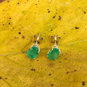 14KT Yellow Gold Oval Emerald Stud Earrings, 14KT Yellow Gold Oval Emerald Stud Earrings - Legacy Saint Jewelry
