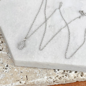 14KT White Gold Pave Diamond Hamsa Mini Pendant Necklace