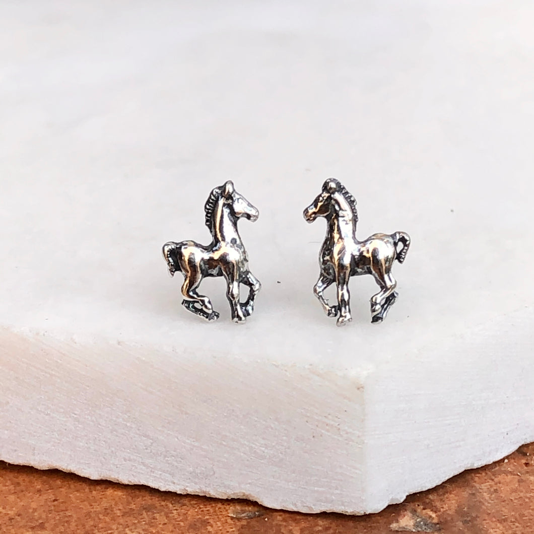 Sterling Silver Pony Horse Antiqued Stud Earrings, Sterling Silver Pony Horse Antiqued Stud Earrings - Legacy Saint Jewelry