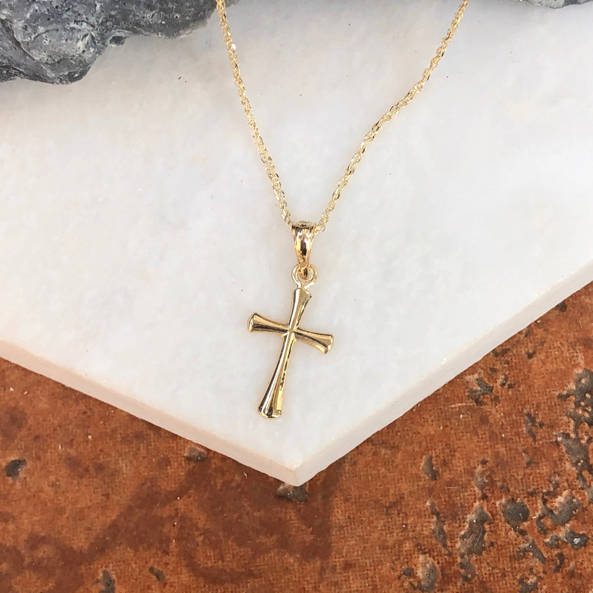 14KT Yellow Gold Beveled Cross Pendant Charm, 14KT Yellow Gold Beveled Cross Pendant Charm - Legacy Saint Jewelry