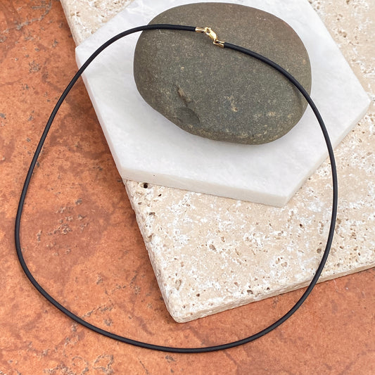 14KT Yellow Gold + Black Rubber Cord Necklace 2mm, 14KT Yellow Gold + Black Rubber Cord Necklace 2mm - Legacy Saint Jewelry