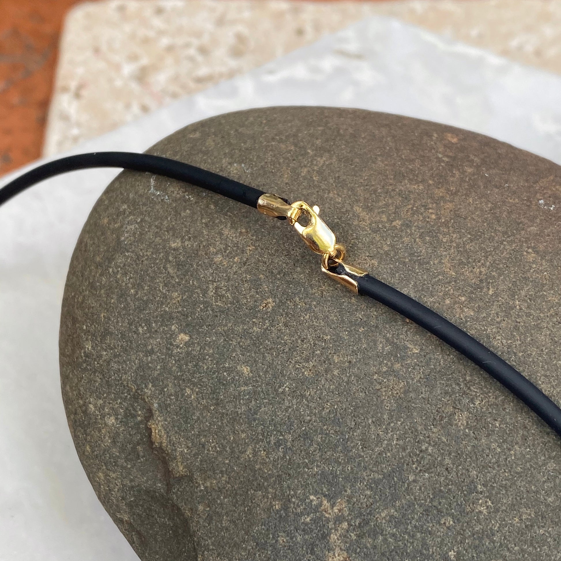 14KT Yellow Gold + Black Rubber Cord Necklace 2mm, 14KT Yellow Gold + Black Rubber Cord Necklace 2mm - Legacy Saint Jewelry