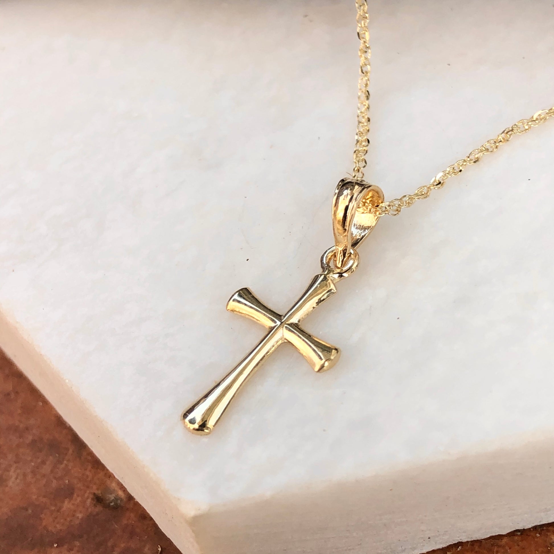 14KT Yellow Gold Beveled Cross Pendant Charm, 14KT Yellow Gold Beveled Cross Pendant Charm - Legacy Saint Jewelry