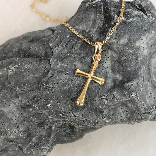 14KT Yellow Gold Beveled Cross Pendant Charm, 14KT Yellow Gold Beveled Cross Pendant Charm - Legacy Saint Jewelry