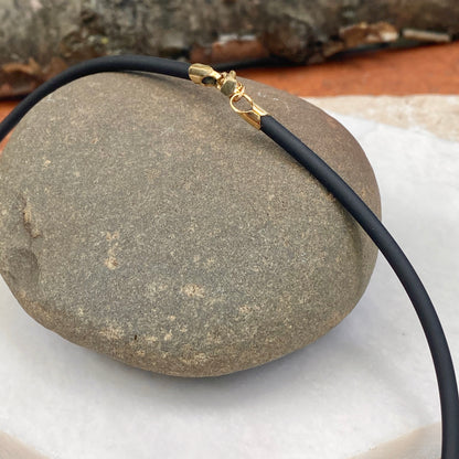 14KT Yellow Gold Black Rubber Cord Collar Necklace 3mm, 14KT Yellow Gold Black Rubber Cord Collar Necklace 3mm - Legacy Saint Jewelry