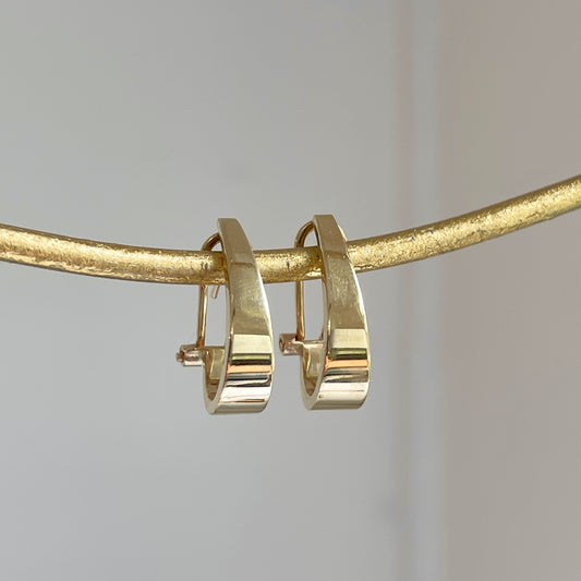 14KT Yellow Gold Tapered J-Shape Omega Hoop Earrings