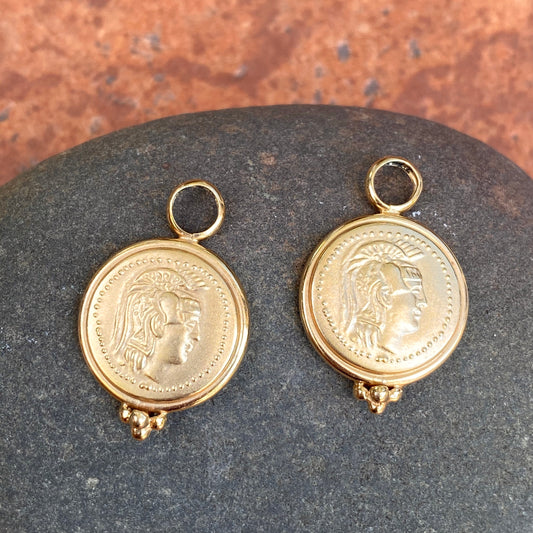 Estate 14KT Yellow Gold Matte Replica Roman Coin Earrings Charms, Estate 14KT Yellow Gold Matte Replica Roman Coin Earrings Charms - Legacy Saint Jewelry