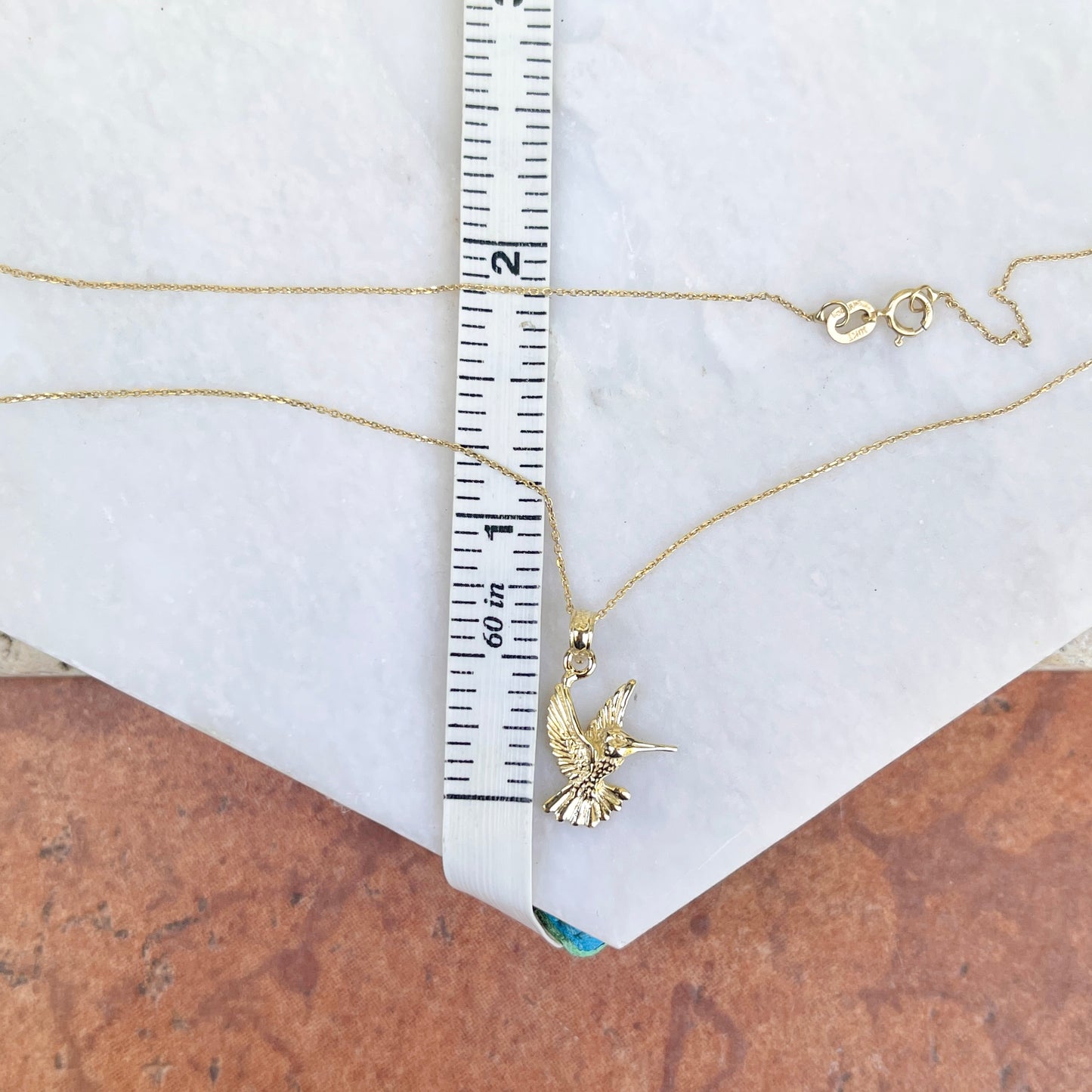 14KT Yellow Gold Flying Hummingbird Pendant Chain Necklace