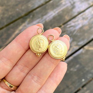 Estate 14KT Yellow Gold Matte Replica Roman Coin Earrings Charms, Estate 14KT Yellow Gold Matte Replica Roman Coin Earrings Charms - Legacy Saint Jewelry