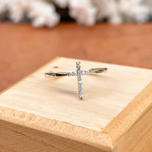 14KT Yellow Gold Pave Diamond Sleek Cross Ring