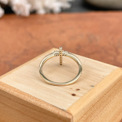 14KT Yellow Gold Pave Diamond Sleek Cross Ring