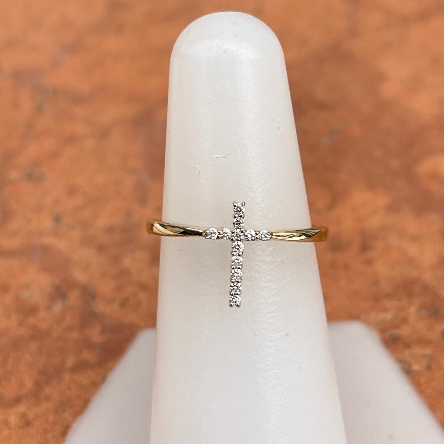 14KT Yellow Gold Pave Diamond Sleek Cross Ring