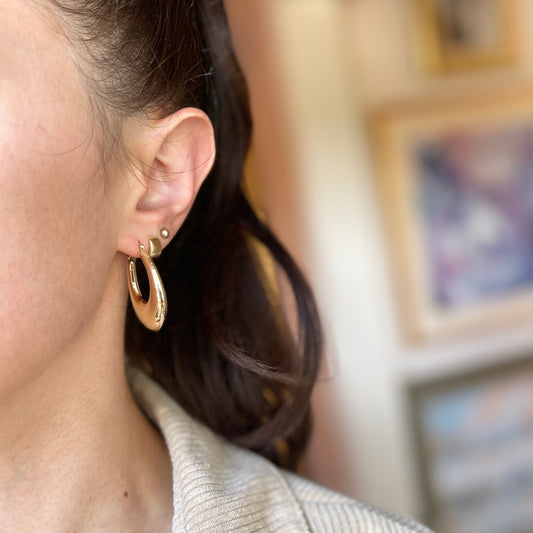 14KT Yellow Gold Wide Creole Tube Oval Hoop Earrings 16mm