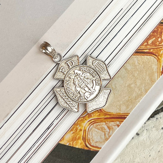 14KT White Gold Polished Saint Florian Badge Pendant 23mm