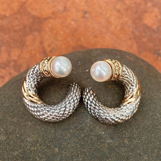 Estate Alwand Vahan 14KT Yellow Gold + Sterling Silver Twist Pearl Earrings, Estate Alwand Vahan 14KT Yellow Gold + Sterling Silver Twist Pearl Earrings - Legacy Saint Jewelry