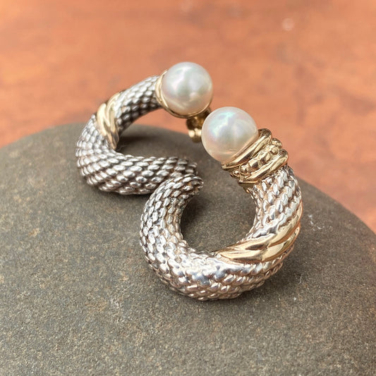 Estate Alwand Vahan 14KT Yellow Gold + Sterling Silver Twist Pearl Earrings, Estate Alwand Vahan 14KT Yellow Gold + Sterling Silver Twist Pearl Earrings - Legacy Saint Jewelry