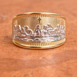 10KT Yellow Gold + White Rhodium The Last Supper Cigar Band Ring, 10KT Yellow Gold + White Rhodium The Last Supper Cigar Band Ring - Legacy Saint Jewelry