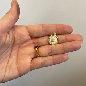 14KT Yellow Gold St.Christopher Round Bezel Medal Pendant 16mm