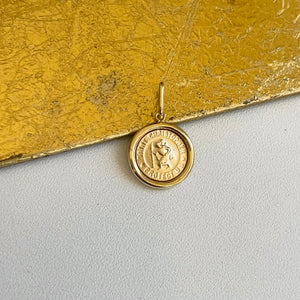 14KT Yellow Gold St.Christopher Round Bezel Medal Pendant 16mm