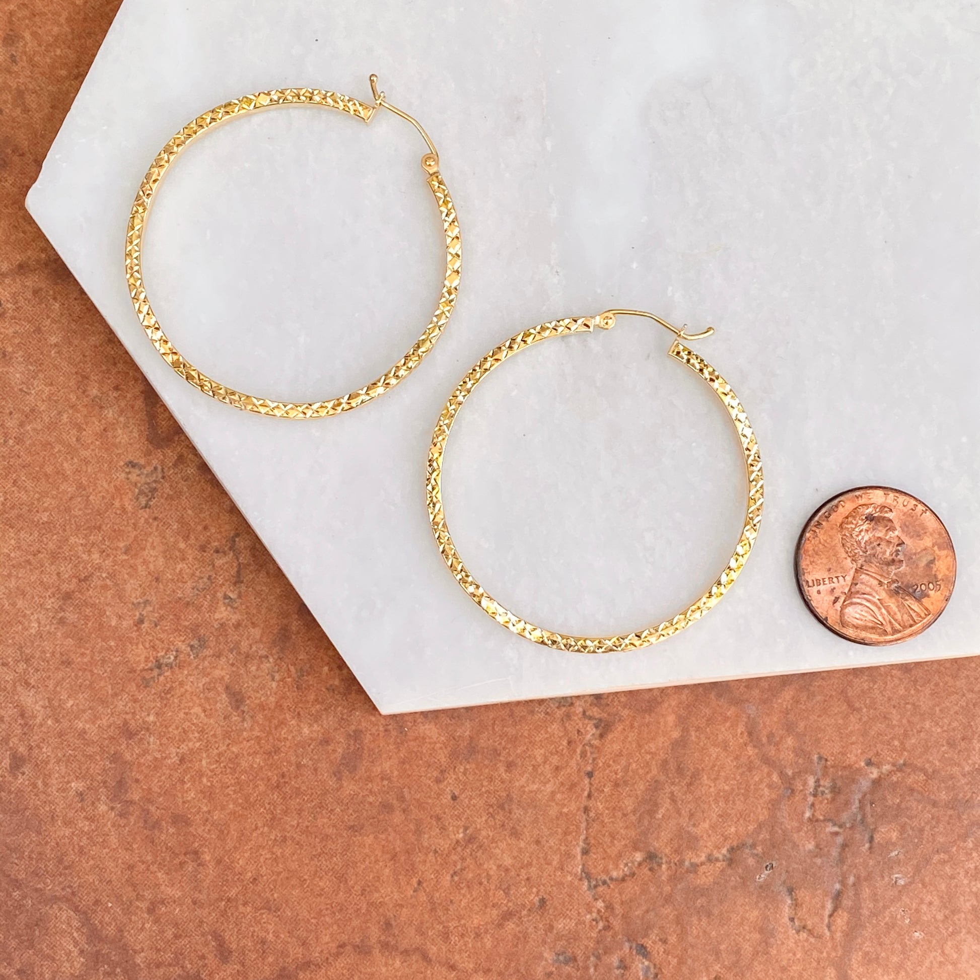 Gold-Plated Sterling Silver Wavy Diamond-Cut Hoop Earrings 41mm, Gold-Plated Sterling Silver Wavy Diamond-Cut Hoop Earrings 41mm - Legacy Saint Jewelry