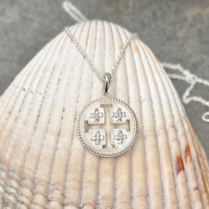 Sterling Silver Jerusalem Cross Diamond Medal Pendant Necklace