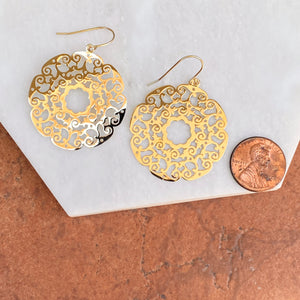 14KT Yellow Gold Lace Filigree Circle Dangle Earrings, 14KT Yellow Gold Lace Filigree Circle Dangle Earrings - Legacy Saint Jewelry