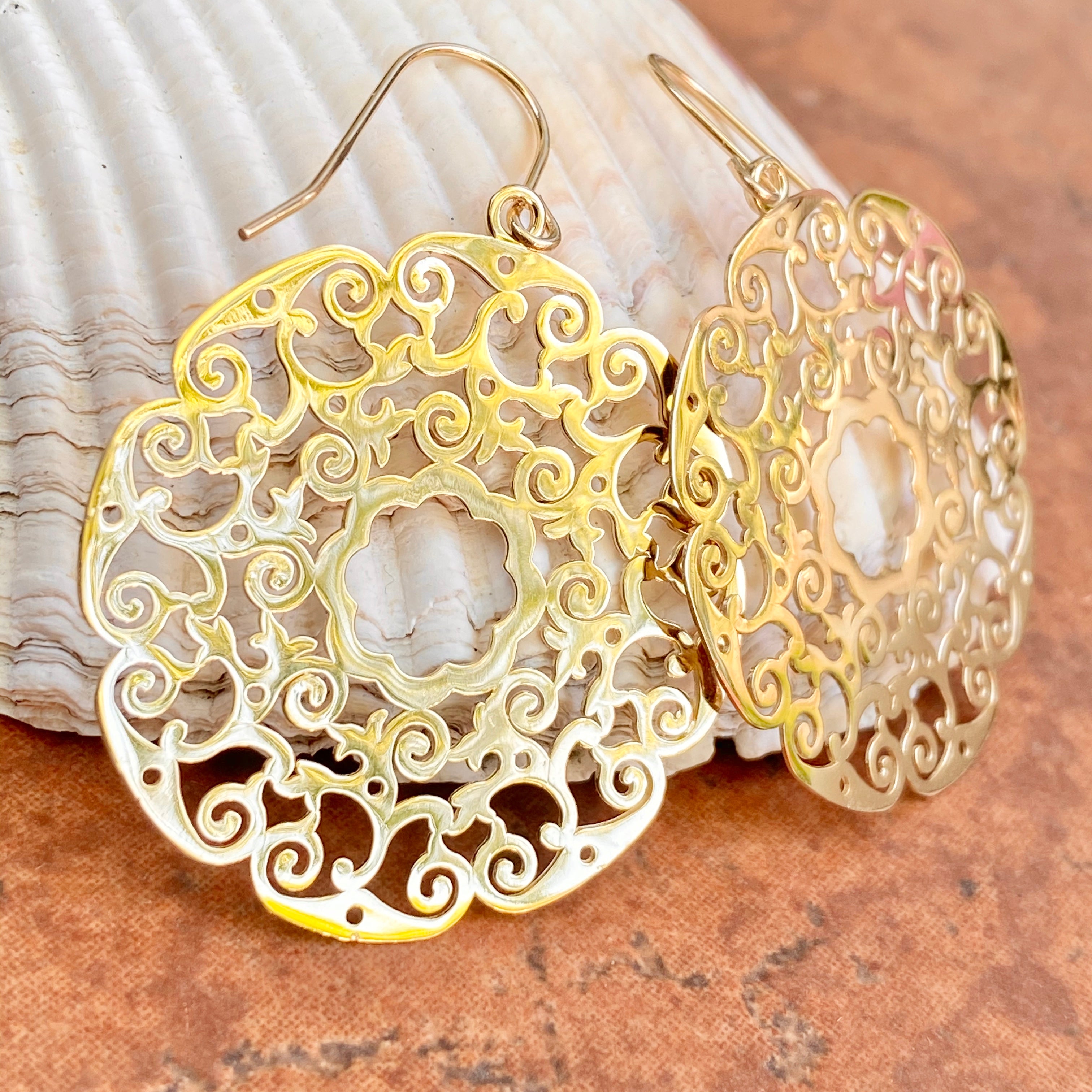 Multi-Layer Gold Filigree Leaf Chandelier Earrings