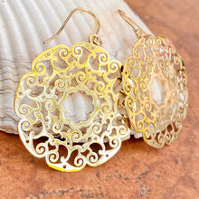 Load image into Gallery viewer, 14KT Yellow Gold Lace Filigree Circle Dangle Earrings, 14KT Yellow Gold Lace Filigree Circle Dangle Earrings - Legacy Saint Jewelry