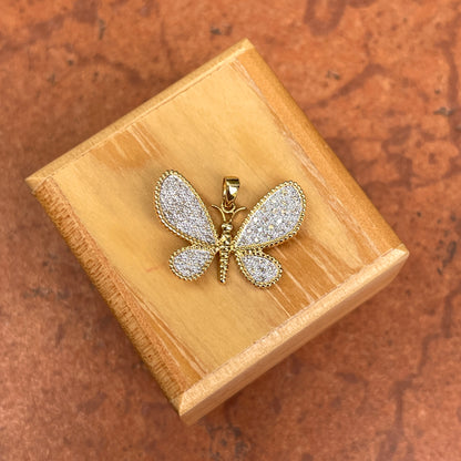 14KT Yellow Gold + White Gold Pave Diamond Butterfly Estate Pendant Charm - LSJ