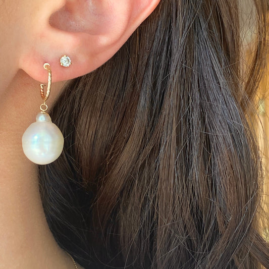 14KT Yellow Gold Rope Twist Hoop with Paspaley South Sea Pearl Drop Charm Earrings, 14KT Yellow Gold Rope Twist Hoop with Paspaley South Sea Pearl Drop Charm Earrings - Legacy Saint Jewelry