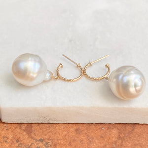 14KT Yellow Gold Rope Twist Hoop with Paspaley South Sea Pearl Drop Charm Earrings, 14KT Yellow Gold Rope Twist Hoop with Paspaley South Sea Pearl Drop Charm Earrings - Legacy Saint Jewelry