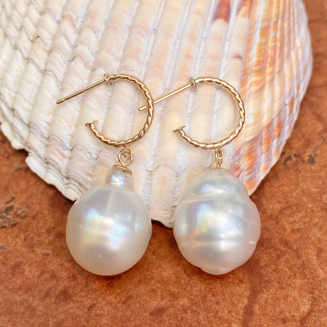 14KT Yellow Gold Rope Twist Hoop with Paspaley South Sea Pearl Drop Charm Earrings, 14KT Yellow Gold Rope Twist Hoop with Paspaley South Sea Pearl Drop Charm Earrings - Legacy Saint Jewelry