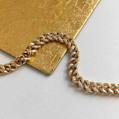 14KT Yellow Gold 3/4 CT Pave Diamond Curb Chain Bracelet