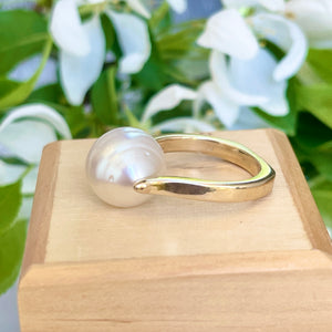 14KT Yellow Gold 12mm Genuine Paspaley South Sea Pearl Unique Design Ring - LSJ