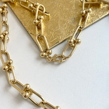 Load image into Gallery viewer, 14KT Yellow Gold Ball Knot Hardware Rectangle Chain Necklace 20&quot;