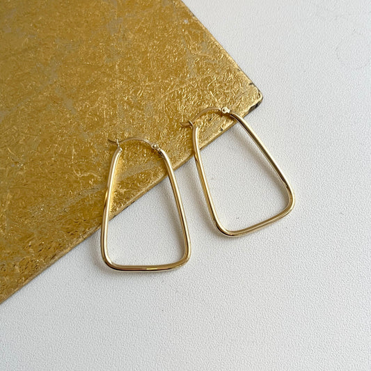 14KT Yellow Gold Thin Triangle Hoop Earrings 37mm