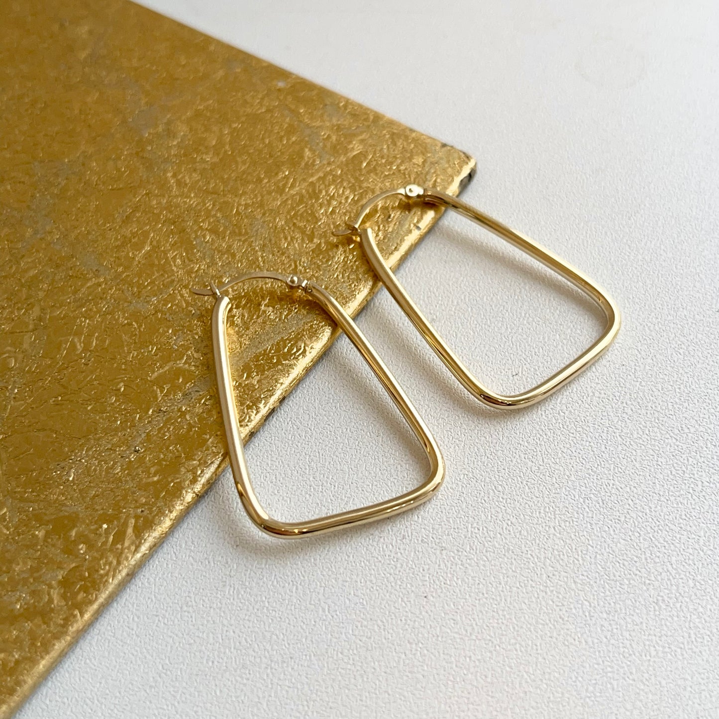 14KT Yellow Gold Thin Triangle Hoop Earrings 37mm
